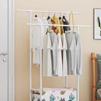 Double Bar Movable Coat Rack with Laundry Basket - JHC2341L