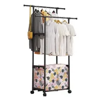 Double Bar Movable Coat Rack with Laundry Basket - JHC2341L