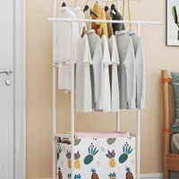 Double Bar Movable Coat Rack with Laundry Basket - JHC2341L