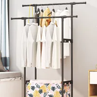 Double Bar Movable Coat Rack with Laundry Basket - JHC2341L
