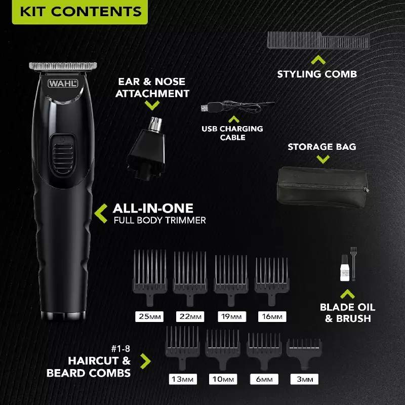 Wahl Full Body Cordless Trimmer All in One with Attachment Guide Combs 3028664