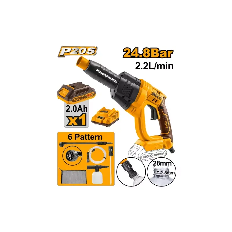 Ingco Cordless Pressure Washer Lithium-ion 20V with Battery & Charger CPWLI20082