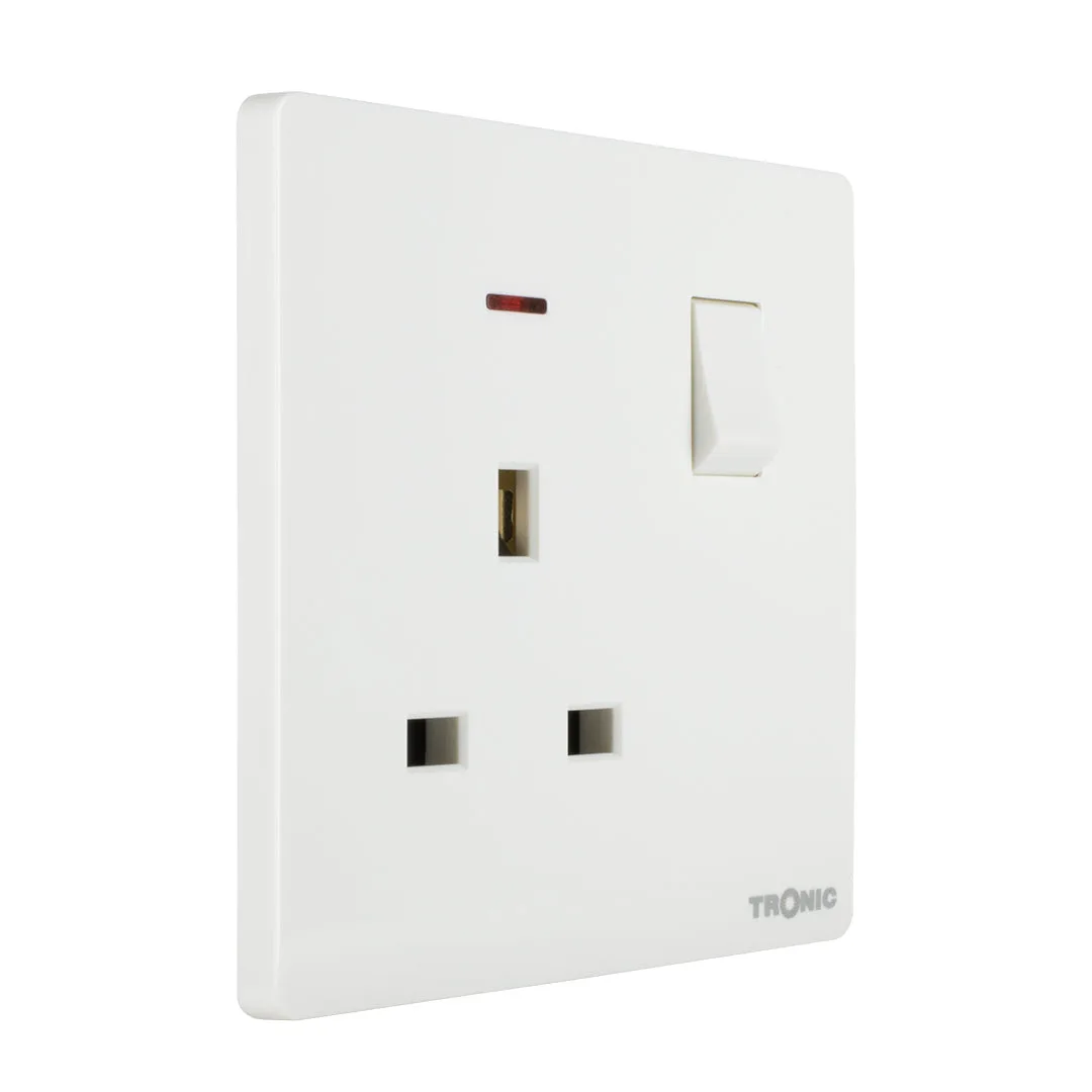 Tronic Glossy White - Single Switch Socket With Neon