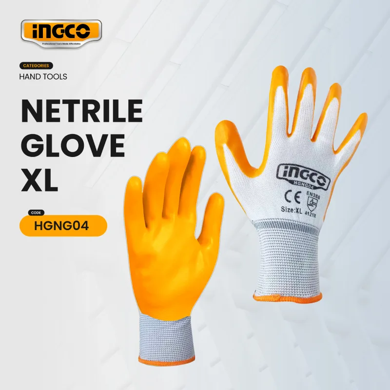 Ingco Extra Large Nitrile Polyester Gloves XL (1 Pair) - Oil Resistant, Super Select Design for Enhanced Grip and Durability HGNG04.