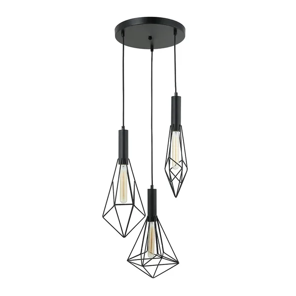 Tronic 3-Light Pendant Lamp - Black/White Finish, E27 Base, Geometric Cage Design