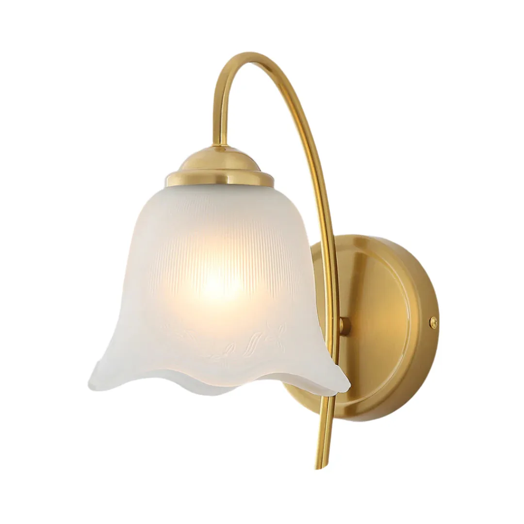 Tronic Vintage Brass Wall Light with Floral Frosted Glass