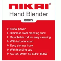 Nikai Hand Blender 600Ml With Cup Stainless Steel Blending Stick 800W Nh8881X Detachable Rod With Blending Cup Easy Storage Hook With Turbo Function