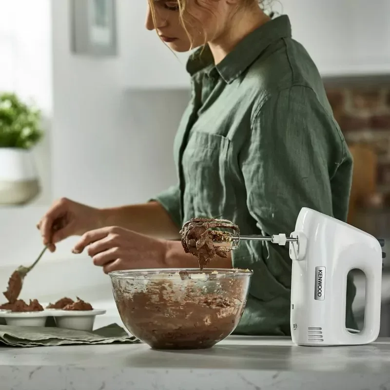 Kenwood Hand Mixer (Electric Whisk) 450W With 5 Speeds + Turbo Button, Twin Stainless Steel Kneader And Beater For Mixing, Whipping, Whisking, Kneading HMP30.A0WH