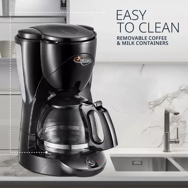 Delonghi Drip Coffee Maker 2.4L Glass Jug, 10 Cups, 1000W, Keep Warm Plate, Water Level Window ICM2.1B