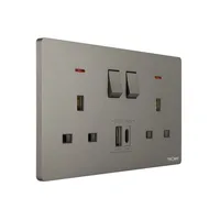 Tronic Grey - Twin Switch Socket with USB + Type C