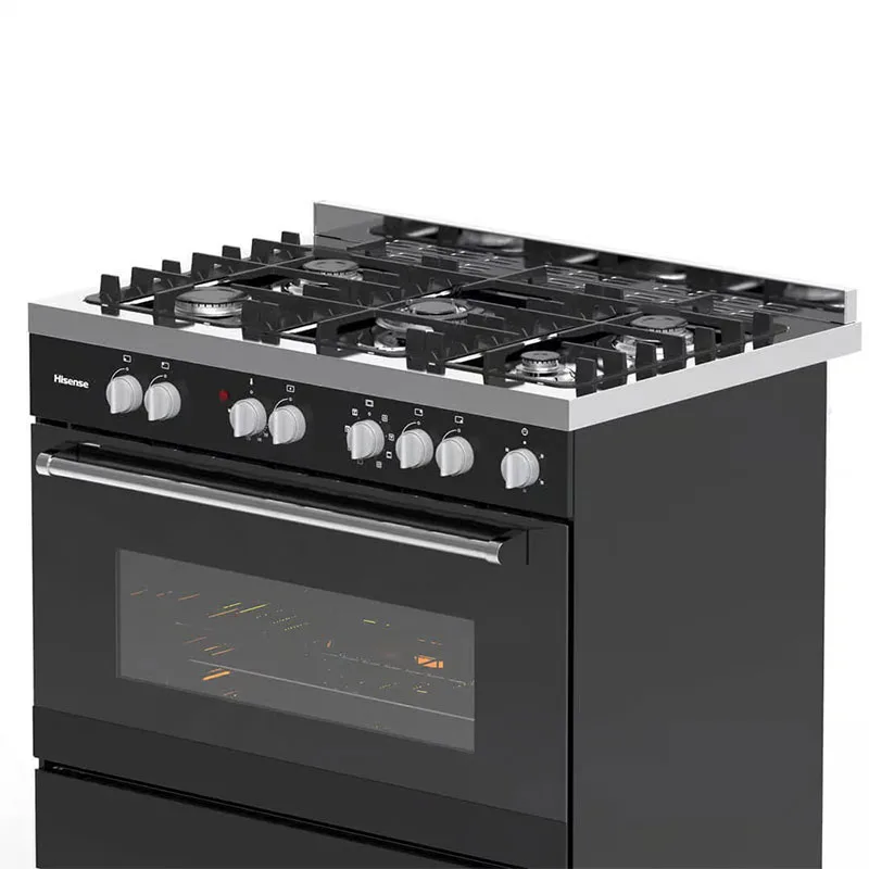 Hisense Freestanding Cooker 90x60cm, Full Gas Burners, Electric Oven & Grill, Glass Lid, Silver HFS90GA5EBL