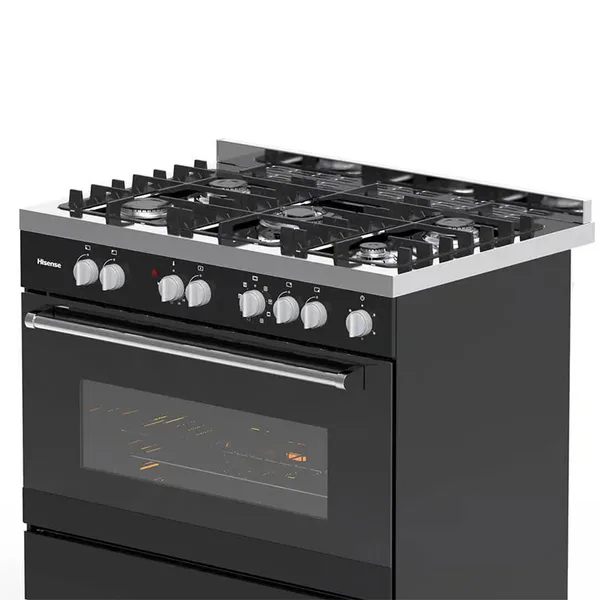 Hisense Freestanding Cooker 90x60cm, Full Gas Burners, Electric Oven & Grill, Glass Lid, Silver HFS90GA5EBL