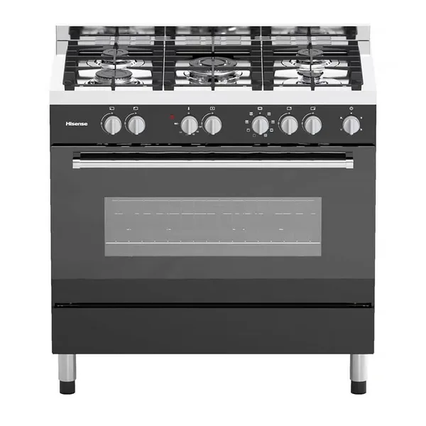 Hisense Freestanding Cooker 90x60cm, Full Gas Burners, Electric Oven & Grill, Glass Lid, Silver HFS90GA5EBL