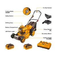 Ingco Cordless Lawn Mower 40V with Brushless Motor, 60L Bag Capacity, 3 Functions, Battery & Charger LMLI20186