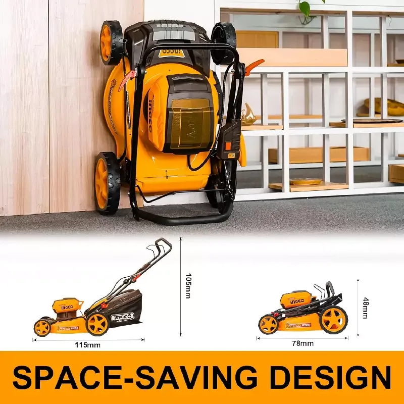 Ingco Cordless Lawn Mower 40V with Brushless Motor, 60L Bag Capacity, 3 Functions, Battery & Charger LMLI20186