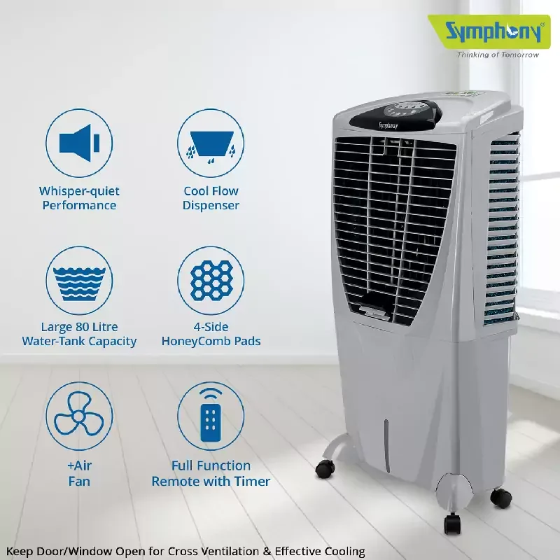 Symphony Desert Air Cooler 80L with Powerful Fan, Honeycomb Pads, i-Pure Technology WINTER 80XL
