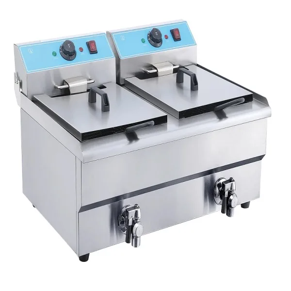 Commercial Electric Fryer 32L Double Tank, Dual 5kW Ultra-High Power Deep Fryer, Professional Stainless Steel Countertop Fryer WG-162V