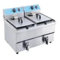 Commercial Electric Fryer 32L Double Tank, Dual 5kW Ultra-High Power Deep Fryer, Professional Stainless Steel Countertop Fryer WG-162V
