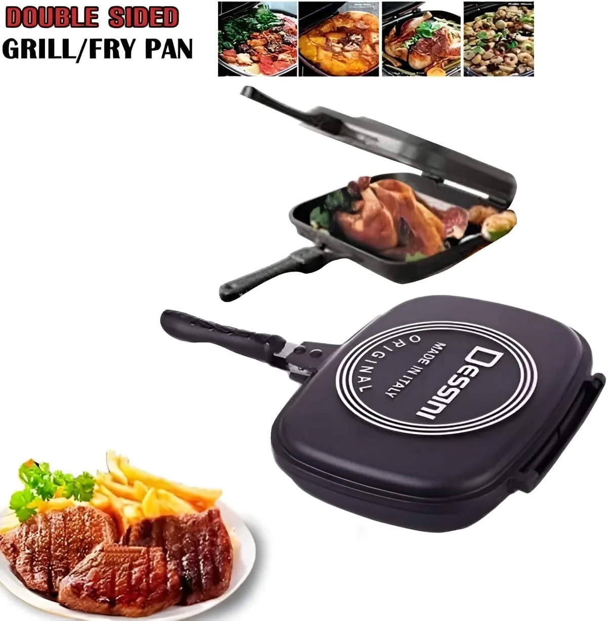 Dessini 36cm Double-Sided Grill Pan | Non-Stick, Flip Pan for Even Cooking