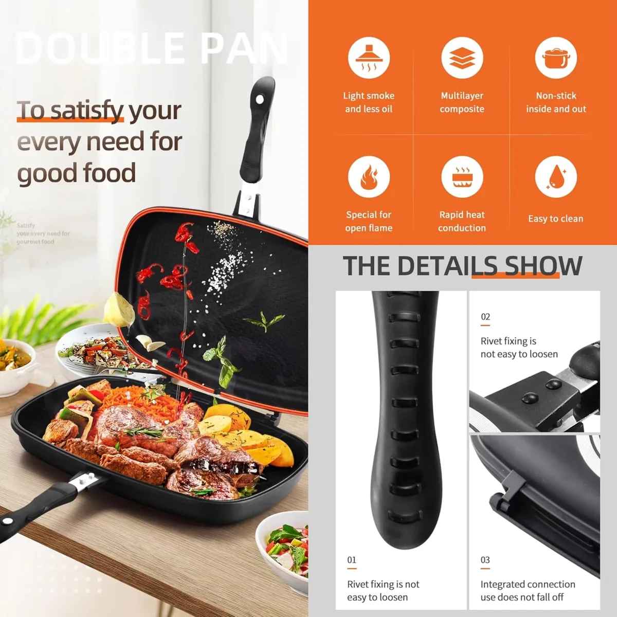Dessini 36cm Double-Sided Grill Pan | Non-Stick, Flip Pan for Even Cooking