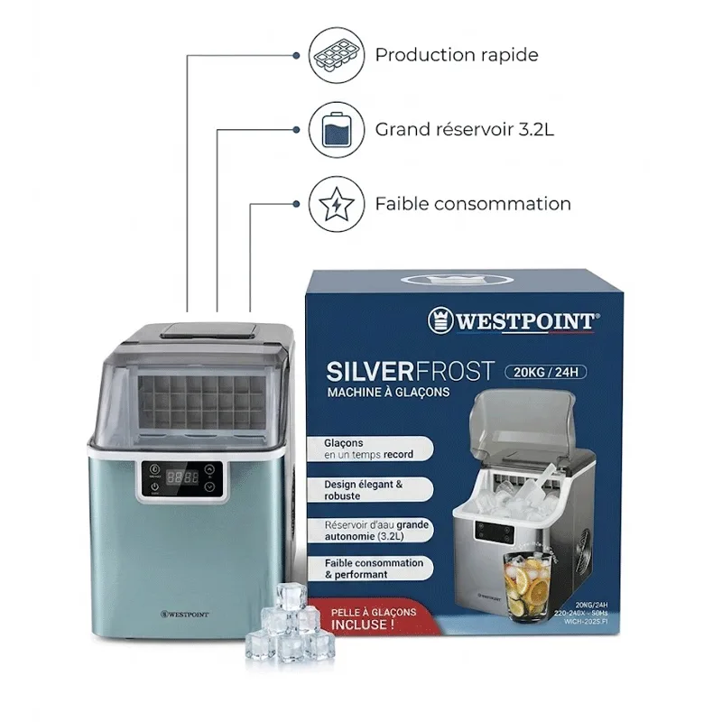Westpoint Ice Maker Machine 20KG with 3.2L Water Reservoir, Fast Ice Production & Portable Large Capacity Design WICH 2025.FI