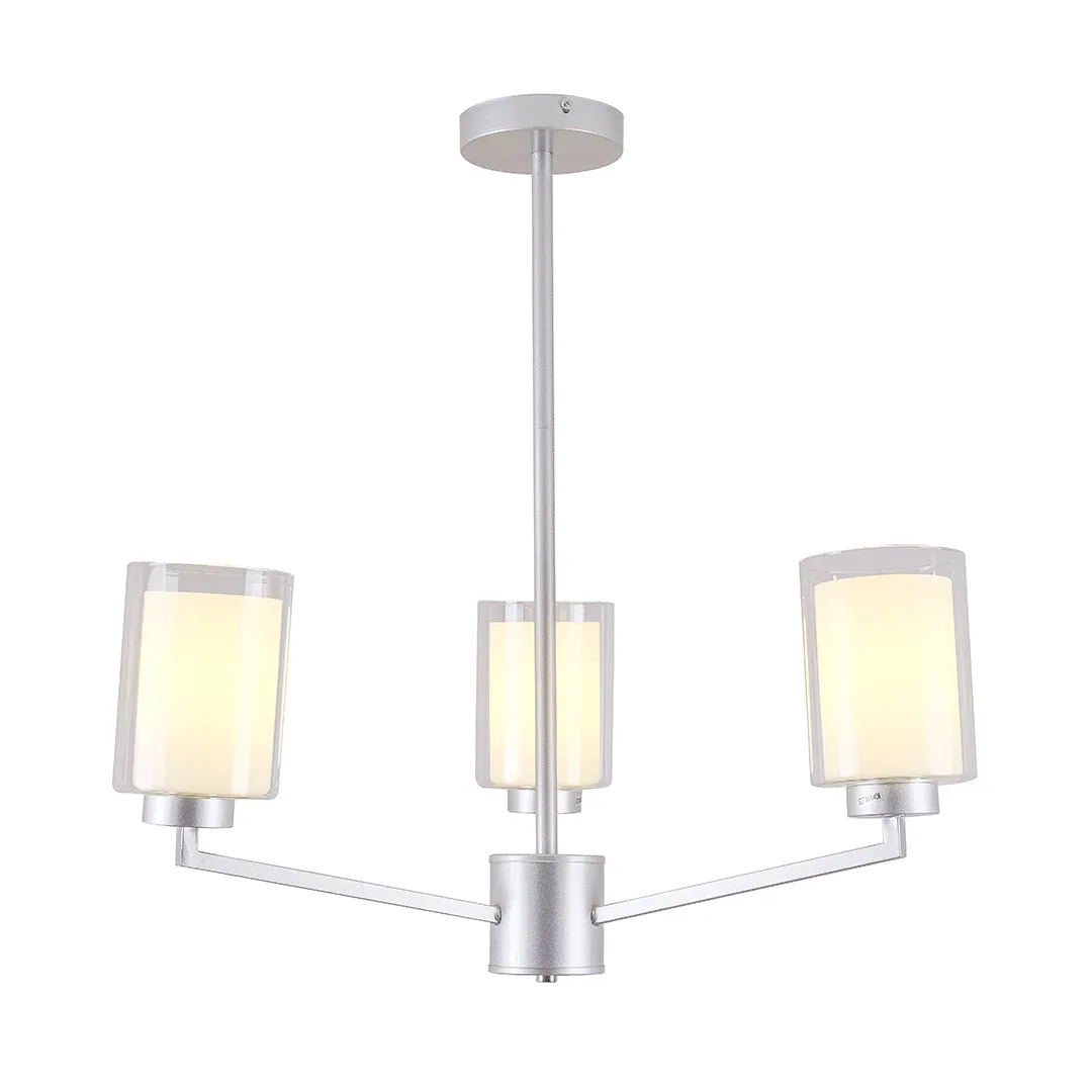 Tronic Silver 3-Light Pendant Lamp with Frosted Cylindrical Shades (E27)