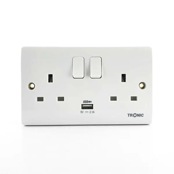 Tronic Twin Switch Socket with USB