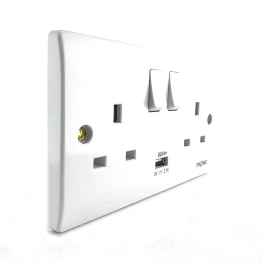 Tronic Twin Switch Socket with USB