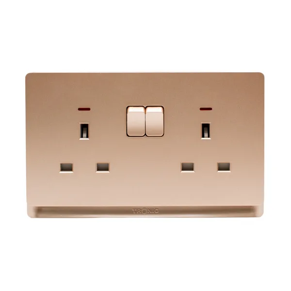 Tronic Gold 2-Gang Switched Socket with Neon - Single Pole
