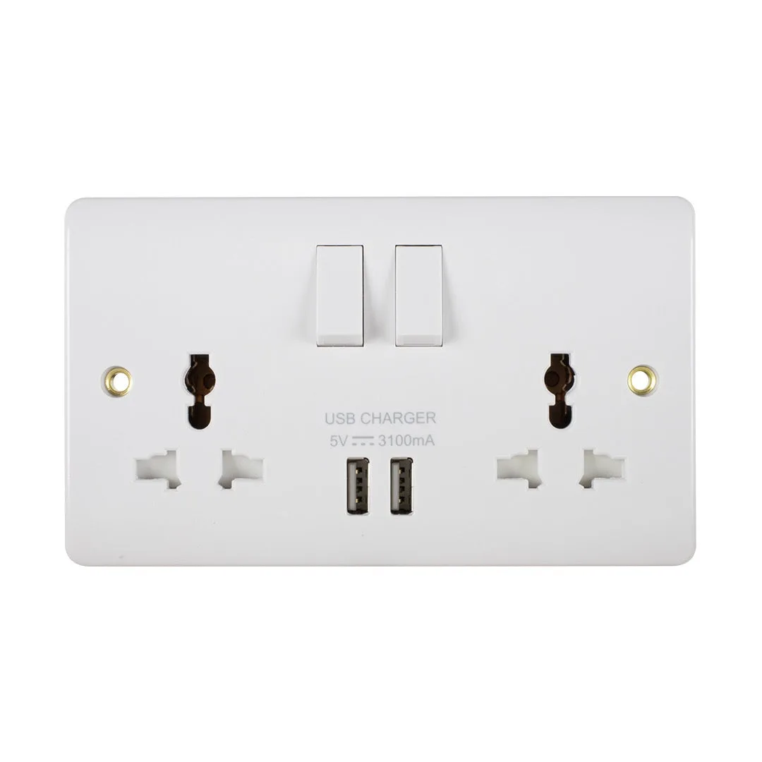 Tronic Universal Switch Socket Twin With 2 x USB
