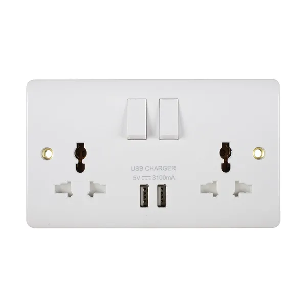 Tronic Universal Switch Socket Twin With 2 x USB