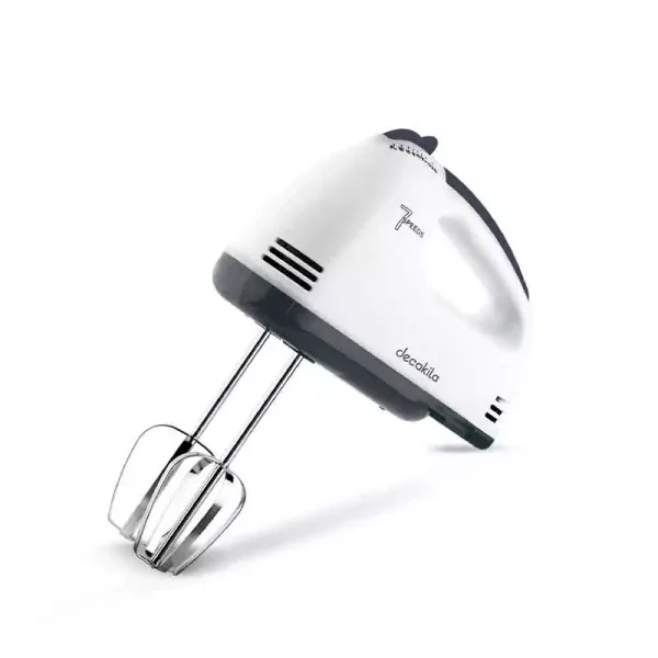 Decakila Hand Mixer 120W 7 Speed White Steel Beaters & Hook With Speed Control Knead or Beat & Mix KEMX016W