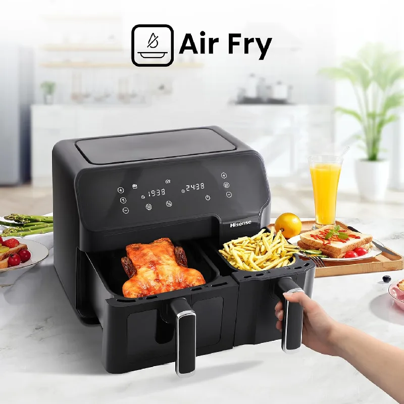 Hisense Dual Air Fryer 8.6L with LED Touch Control Panel, Two Cooking Basket 5.3L & 3.3L, Black H09AFBK2S5