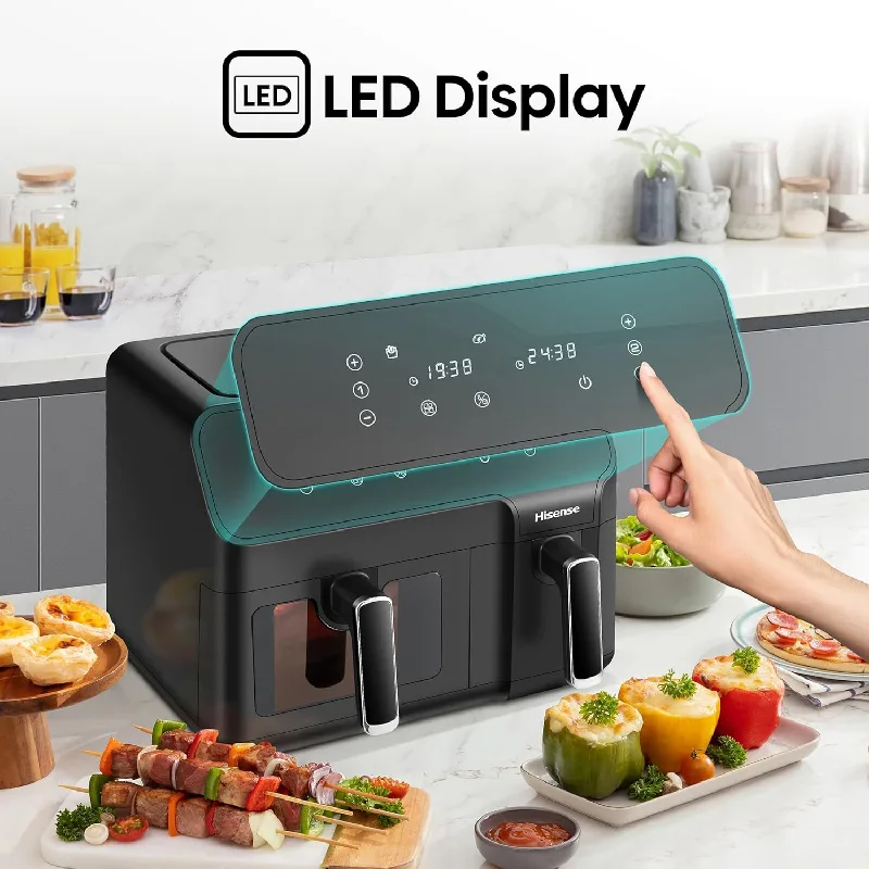 Hisense Dual Air Fryer 8.6L with LED Touch Control Panel, Two Cooking Basket 5.3L & 3.3L, Black H09AFBK2S5