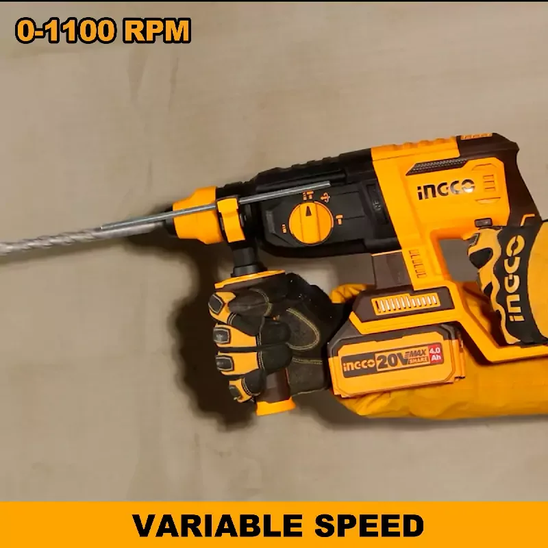 Ingco Cordless Rotary Hammer Drill 20V with Brushless Motor, SDS Plus, Integrated LED, Battery & Charger CRHLI202287