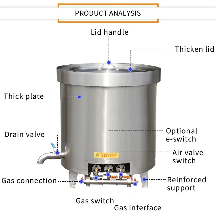 Commercial Kitchen Equipment Industrial Gas Cooking Pot 169L, Heavy-Duty Stainless Steel Stock Pot with Drain Valve KL-GR60