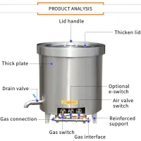 Commercial Kitchen Equipment Industrial Gas Cooking Pot 169L, Heavy-Duty Stainless Steel Stock Pot with Drain Valve KL-GR60