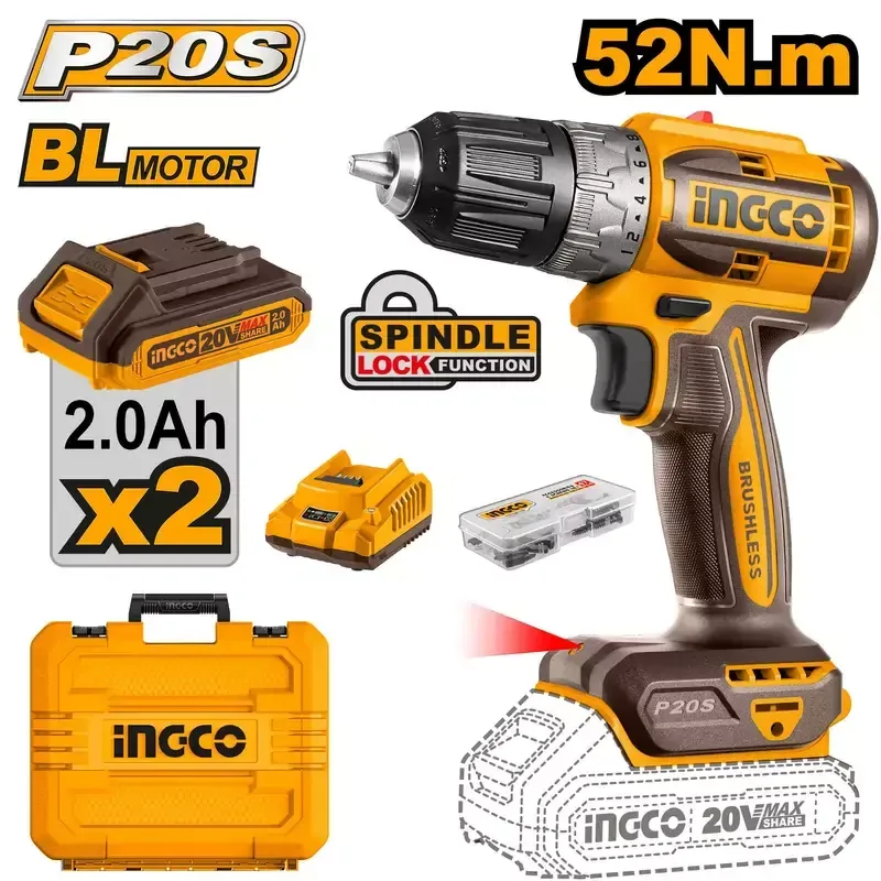 Ingco Lithium-Ion Cordless Brushless Drill 20V CDLI20453