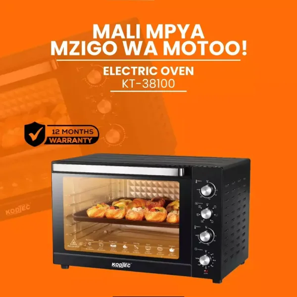 Kodtec Electric Oven - 2000W High Power Heating System, 38L Large Capacity, Baking, Roasting & Grilling Function, Adjustable Temperature Control with Timer, Family Size Heavy Duty Kitchen Oven KT-38100