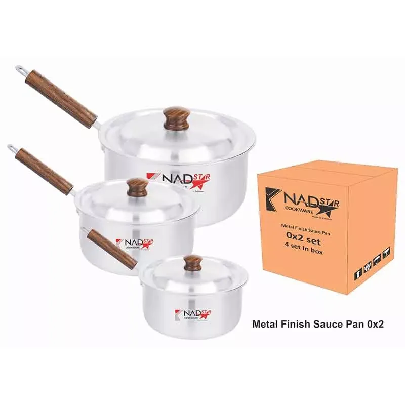 Nadstar Saucepan 3Pcs Set With Lid Smooth Wooden Handle 16-20 0x2