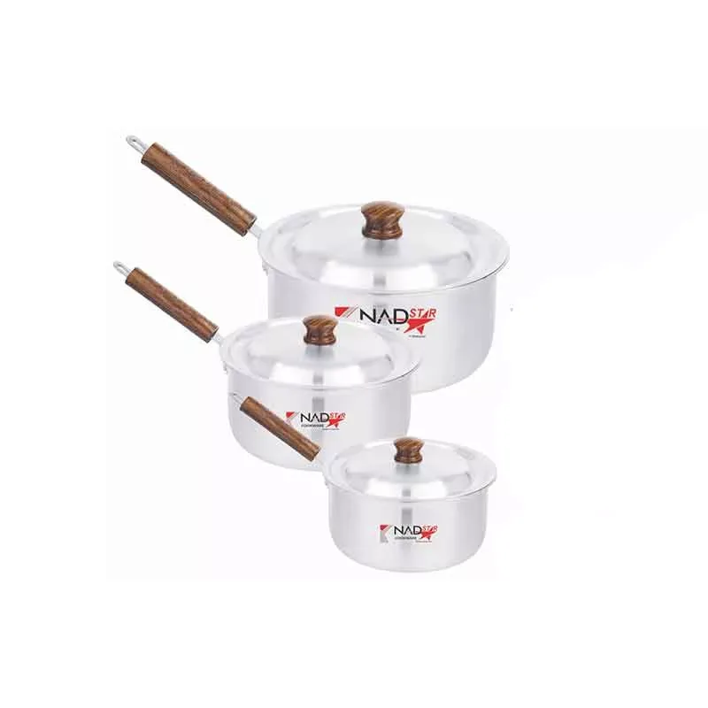 Nadstar Saucepan 3Pcs Set With Lid Smooth Wooden Handle 16-20 0x2