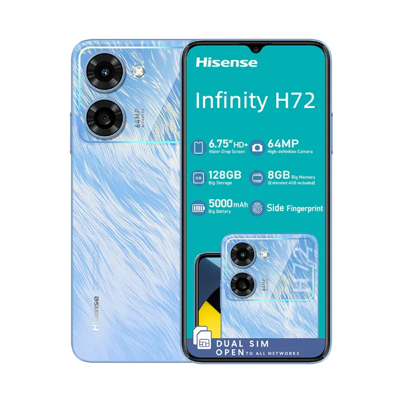 Hisense H72 Smartphone 4GB RAM, 128GB ROM, 64MP Camera, 6.75" Display, Side Fingerprint, 5000mAh Battery, Android 14 Blue