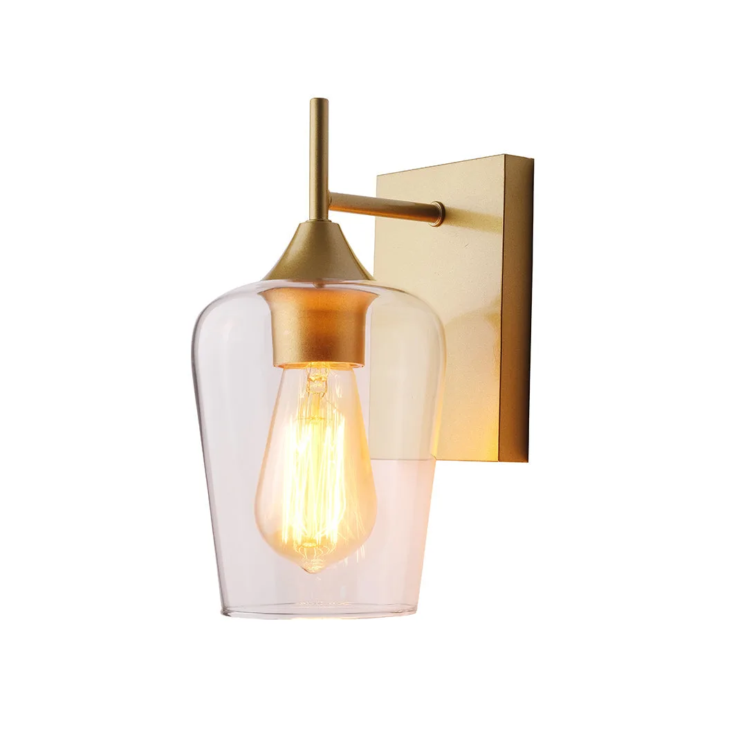 Tronic Straight Gold Wall Light with Cylinder Glass Shade