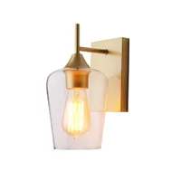 Tronic Straight Gold Wall Light with Cylinder Glass Shade