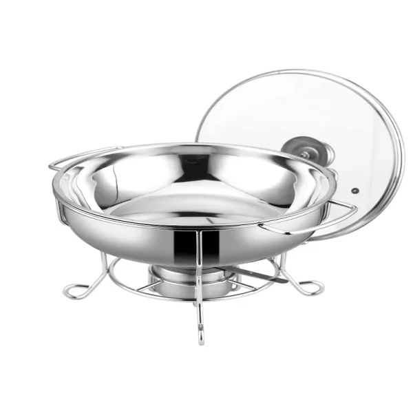 Commercial Kitchen Equipment Cover Keeping Chafing Dish 6.0L, Transparent Glass Lid, Polished Stainless Steel DZW-B060