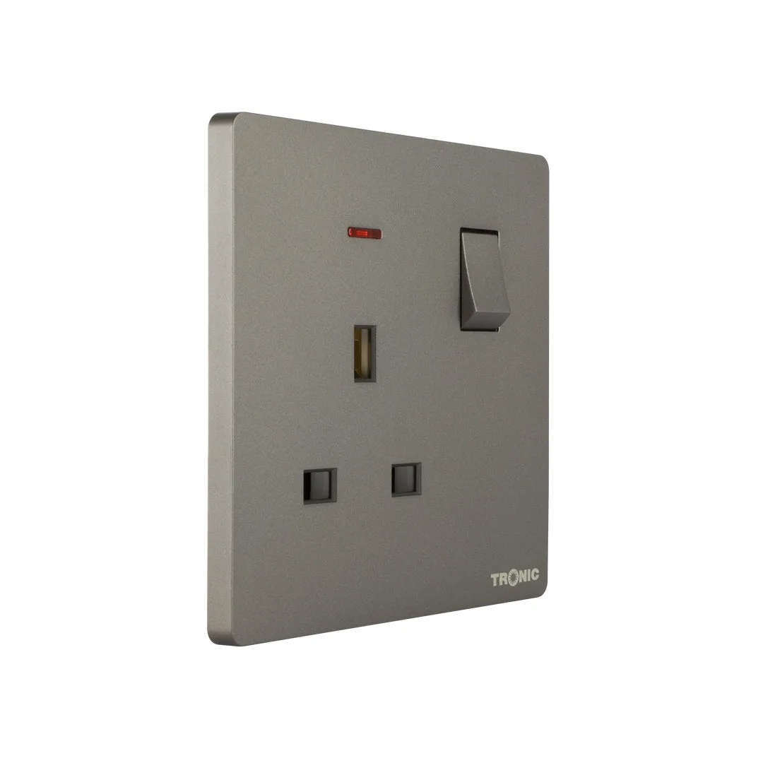 Tronic Grey - Single Switch Socket With Neon