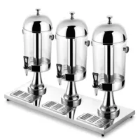 Commercial Kitchen Equipment Triple Juice Dispenser 24L, Professional Silver Stainless Steel 3-Tank Beverage Server, High-Capacity Buffet Juice Dispenser WG-Q24