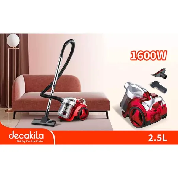 Decakila Vacuum Cleaner 2.5l Carry Handle Bagless Canister 1600w Cevc003r 1 speed control 4.5m power cord automatic cord rewinder airflow control on handle