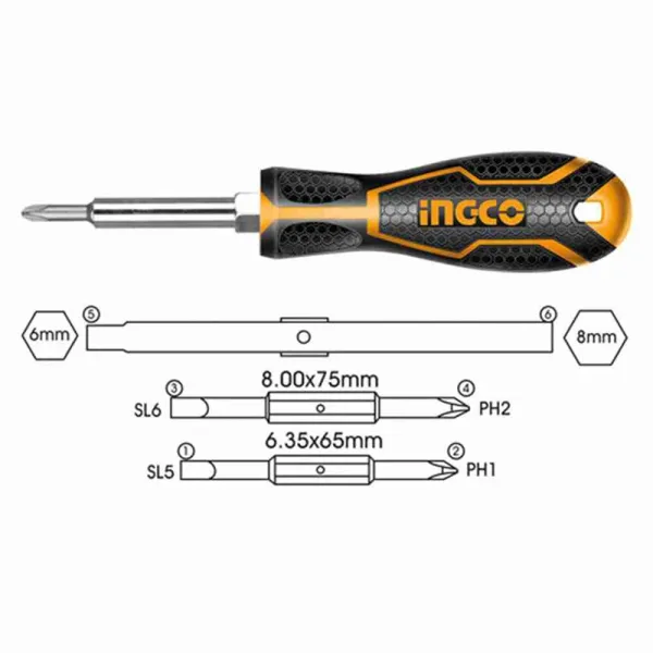 Ingco Screwdriver 6in1 Set 6.35x65mm AKISD0608