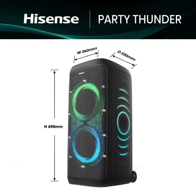 Hisense Party Speaker 620W, Bluetooth 5.4, 18-Hour Battery, Auracast™ Receiver, Party Thunder